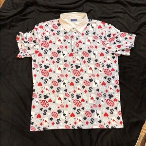 Men's Poker Print Casual Shirt - Red, Black, White